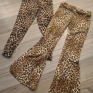 Cheetah print leggings and flare pants, size S/M